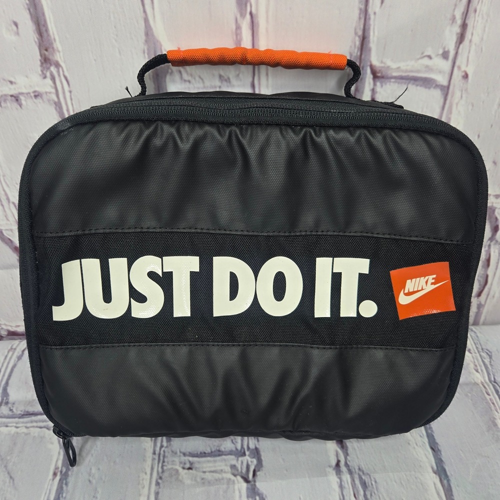 Nike Just Do It Lunch Bag Box Tote Black Orange Cold Insulated Sz L School Work